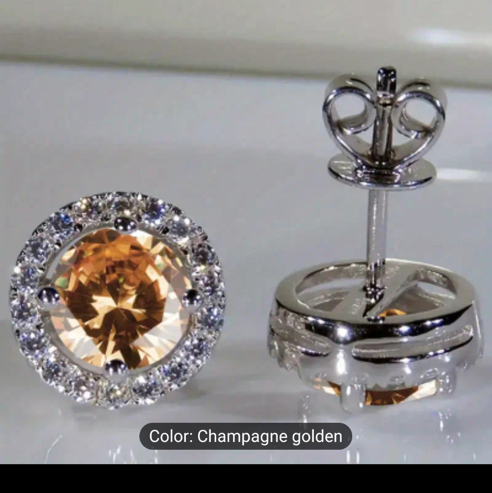 💛💛NEW💛💛BREATHTAKING!! CHAMPAGNE Round CZ Earrings in SILVER Plating